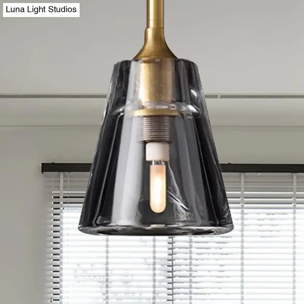 Modern Black/Brass/Chrome Cone Pendant Lamp with LED Double Smoke Glass Ceiling Fixture