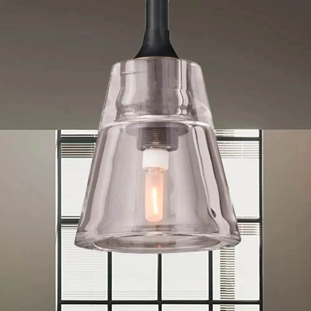 Modern Black/Brass/Chrome Cone Pendant Lamp with LED Double Smoke Glass Ceiling Fixture