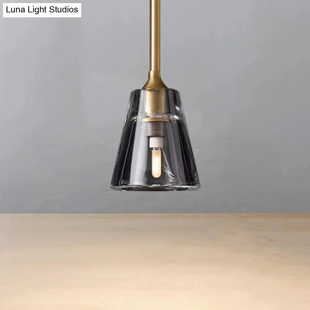 Modern Black/Brass/Chrome Cone Pendant Lamp with LED Double Smoke Glass Ceiling Fixture