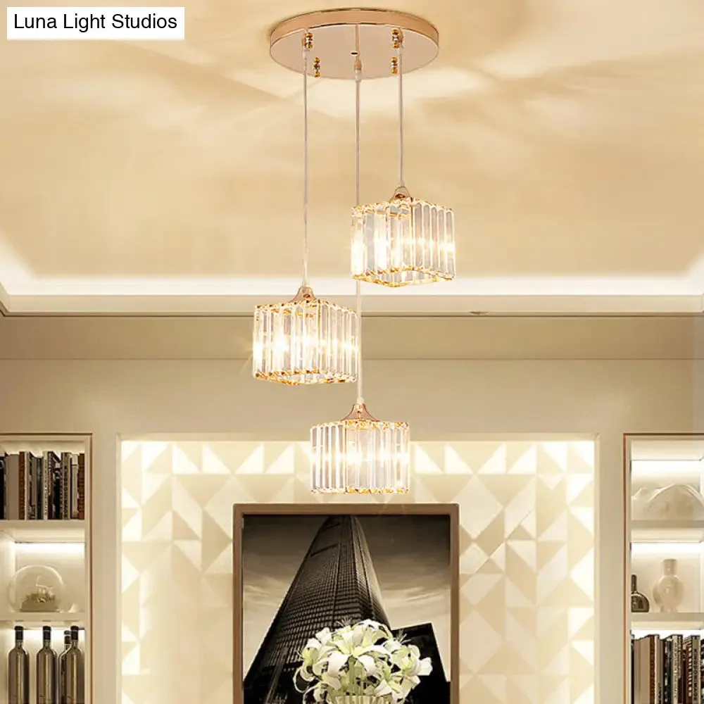 Modern Gold Crystal Prism Pendant Light Fixture with Round Canopy - Stylish Ceiling Hanging Light