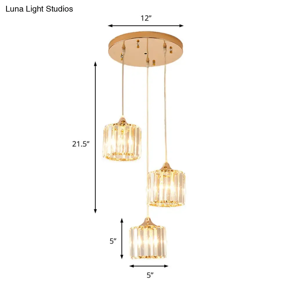 Modern Gold Crystal Prism Pendant Light Fixture with Round Canopy - Stylish Ceiling Hanging Light