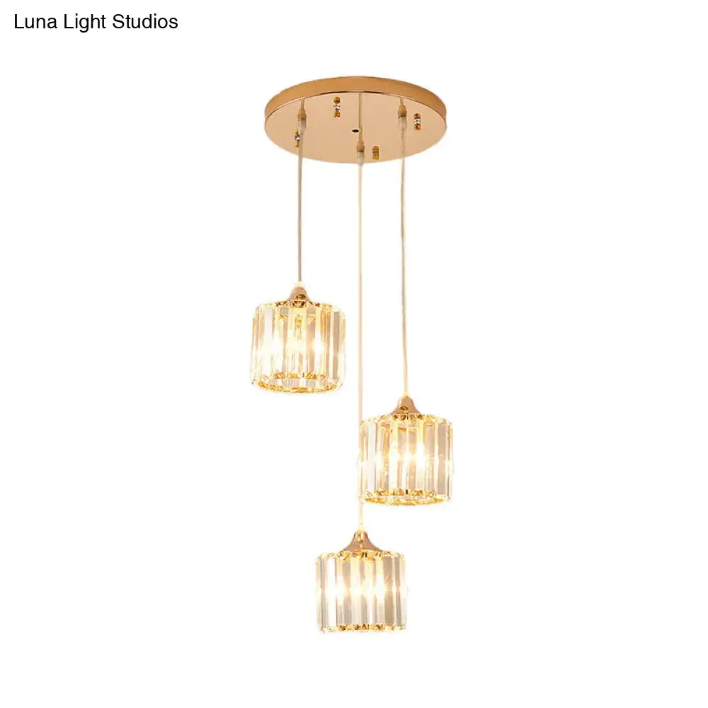 Modern Gold Crystal Prism Pendant Light Fixture with Round Canopy - Stylish Ceiling Hanging Light