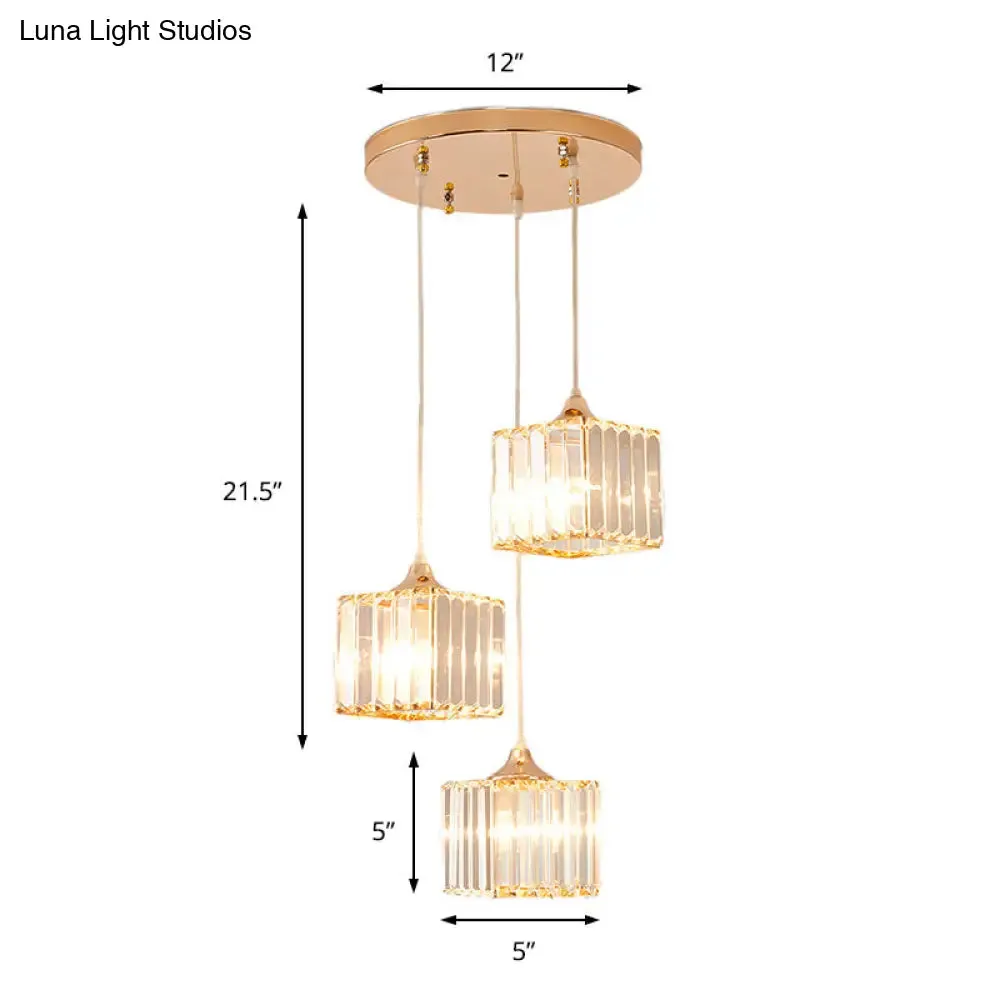 Modern Gold Crystal Prism Pendant Light Fixture with Round Canopy - Stylish Ceiling Hanging Light