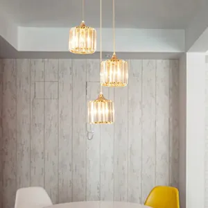 Modern Gold Crystal Prism Pendant Light Fixture with Round Canopy - Stylish Ceiling Hanging Light