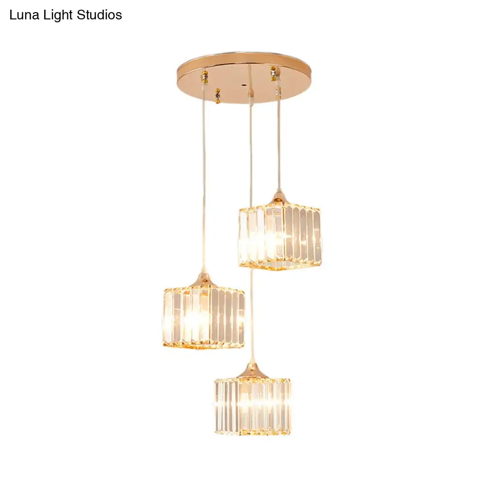 Modern Gold Crystal Prism Pendant Light Fixture with Round Canopy - Stylish Ceiling Hanging Light