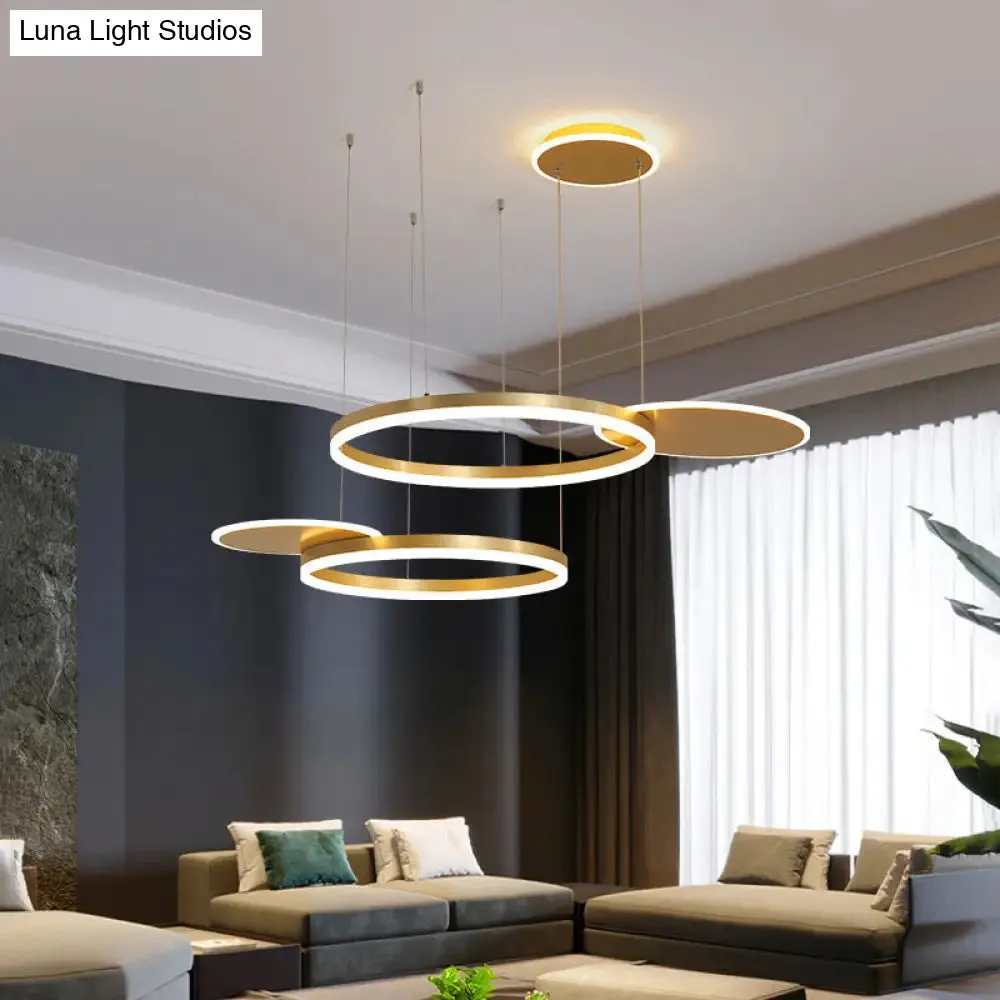 Modern Gold/Coffee LED Circular Multi Lamp Pendant Ceiling Fixture in Warm/White Light