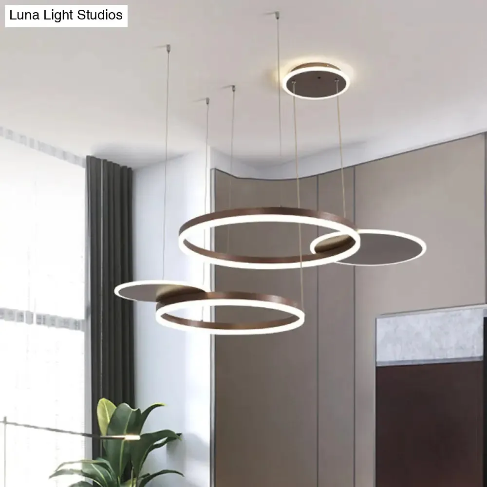 Modern Gold/Coffee LED Circular Multi Lamp Pendant Ceiling Fixture in Warm/White Light