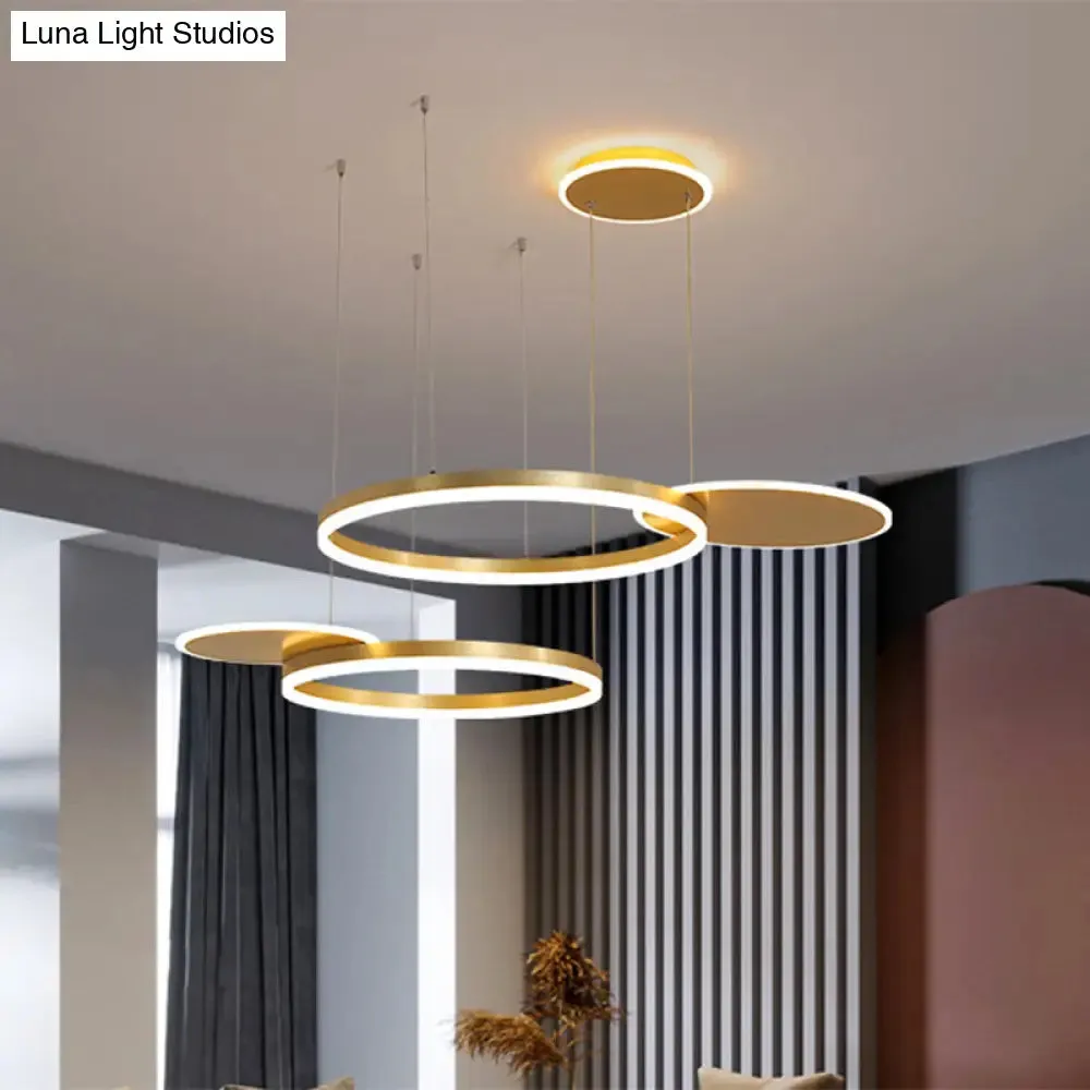 Modern Gold/Coffee LED Circular Multi Lamp Pendant Ceiling Fixture in Warm/White Light