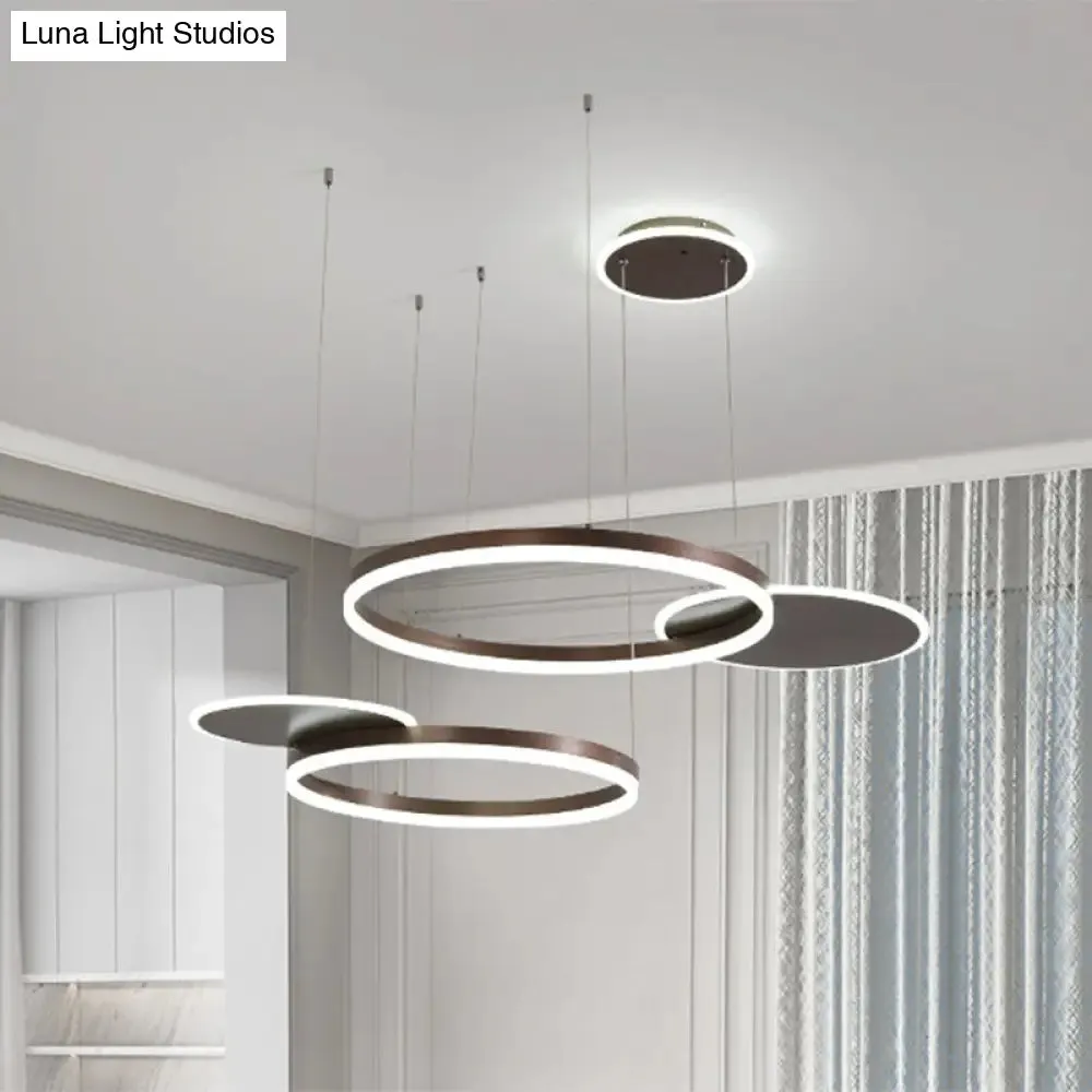 Modern Gold/Coffee LED Circular Multi Lamp Pendant Ceiling Fixture in Warm/White Light