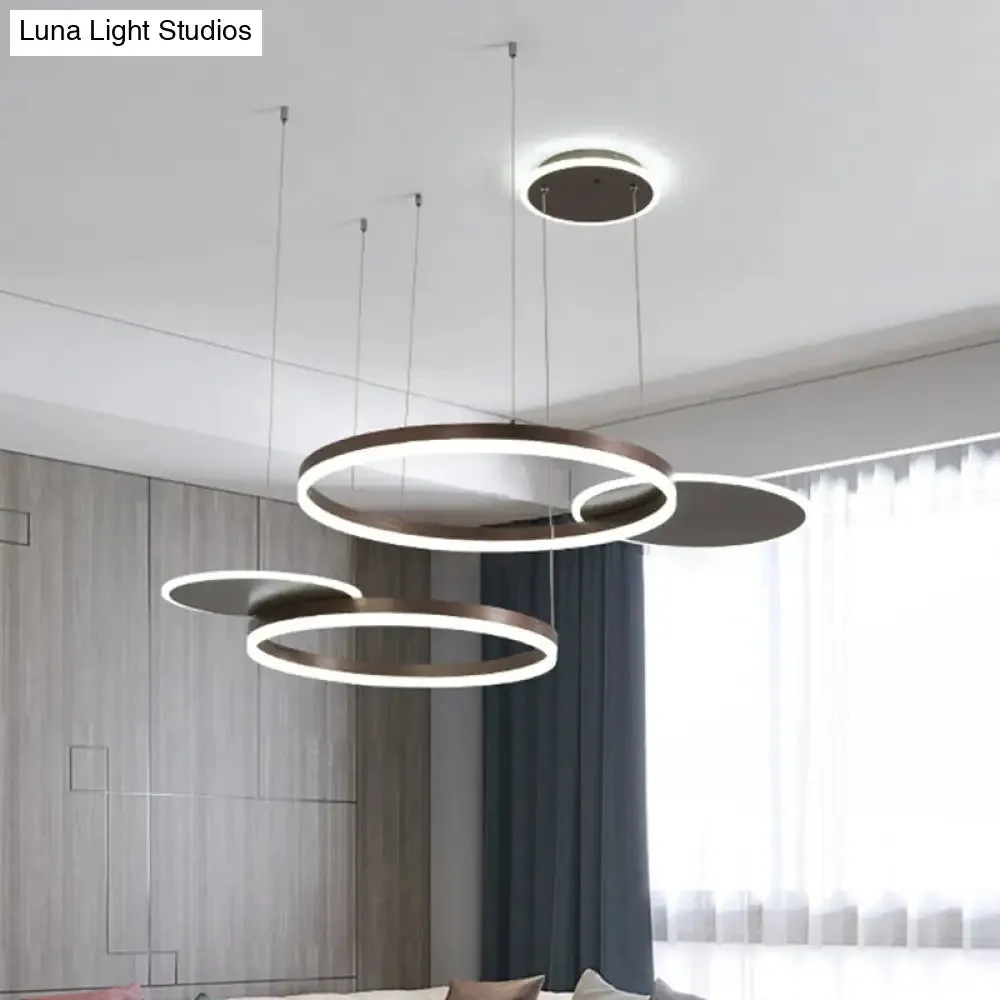 Modern Gold/Coffee LED Circular Multi Lamp Pendant Ceiling Fixture in Warm/White Light