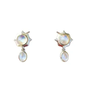 Moonstone and Diamond Earrings