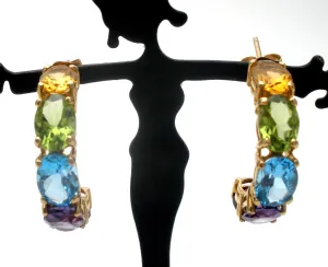 Multi Gemstone Hoop Earrings 14K Gold