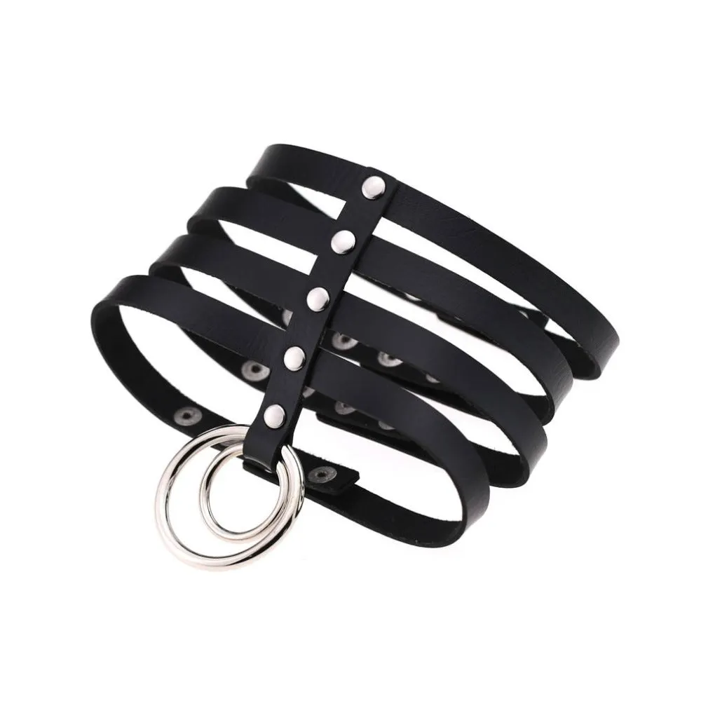 Multi Layer Faux Leather Ring Choker