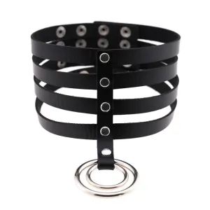 Multi Layer Faux Leather Ring Choker