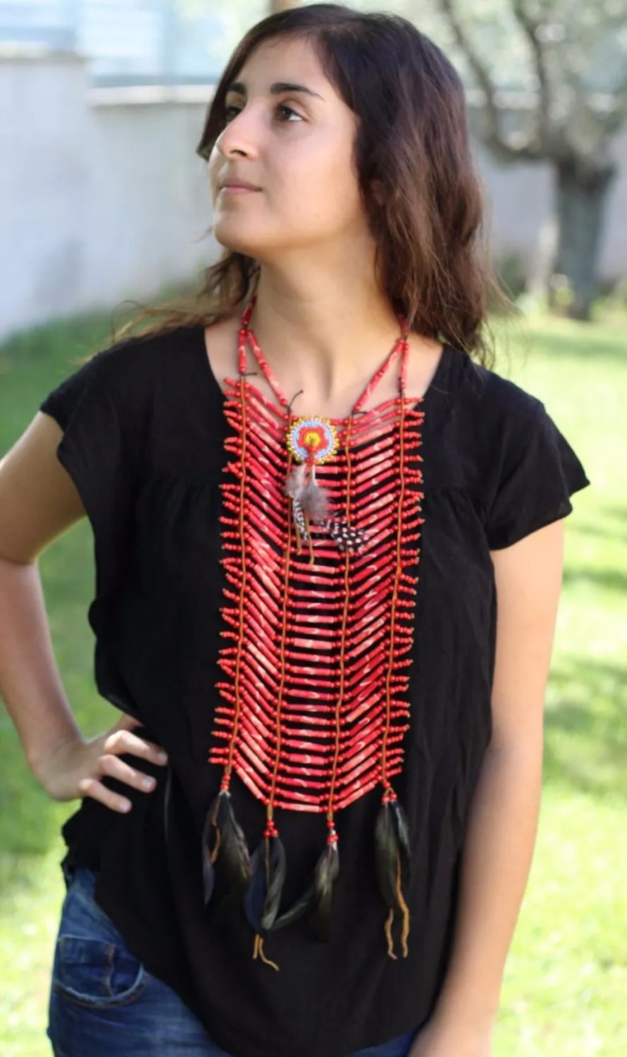 N420- Price Reduced! - Handmade Bone Chokers / Necklace Red