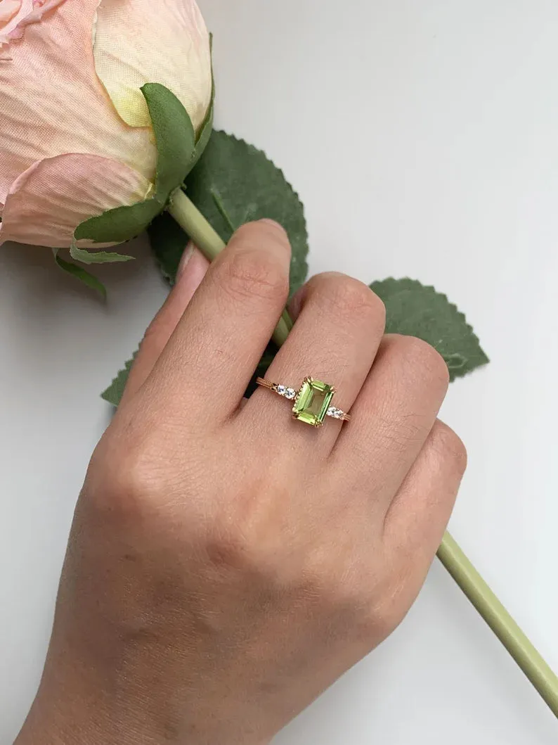 Natural Emerald Cut Peridot 14k gold vermeil Solitaire Rings