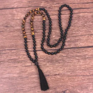 Natural Matte Black Onyx and Tiger eye Mala Beads