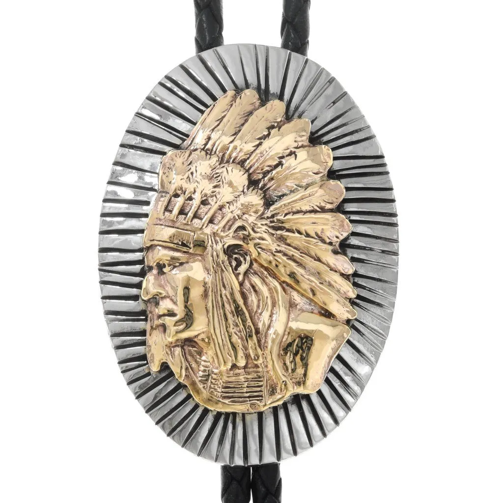 Navajo Gold Indian Chief Silver Bolo Tie