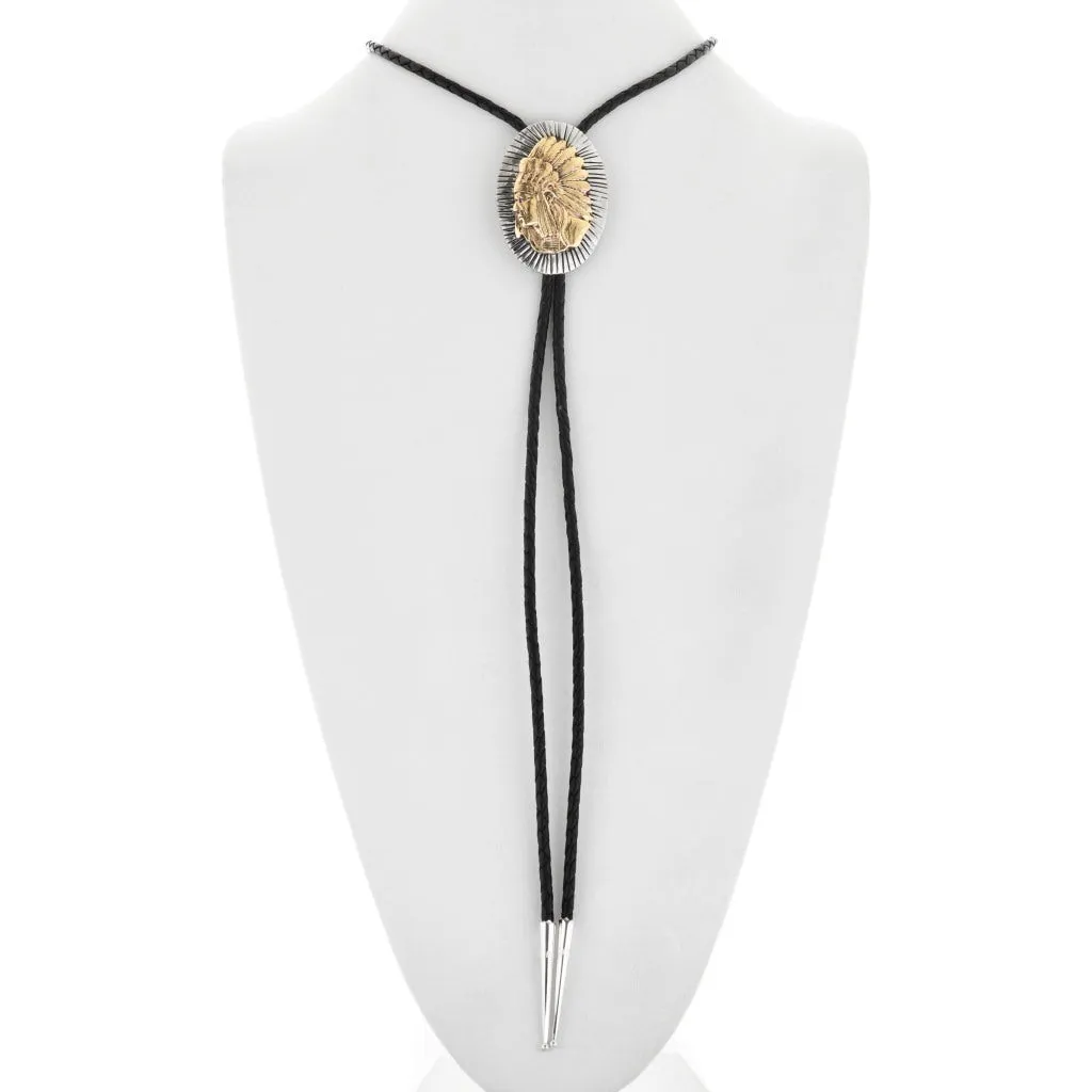 Navajo Gold Indian Chief Silver Bolo Tie