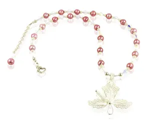 Opal Pink Pearl Hibiscus Beaded Necklace