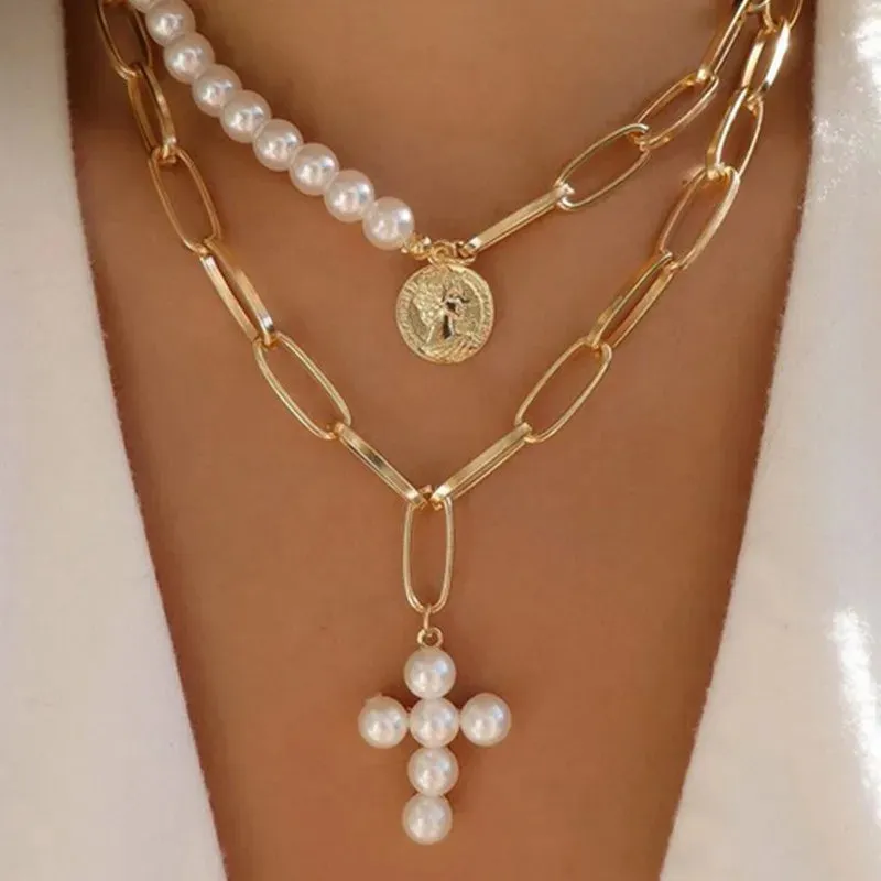 pearl cross necklace Pendant