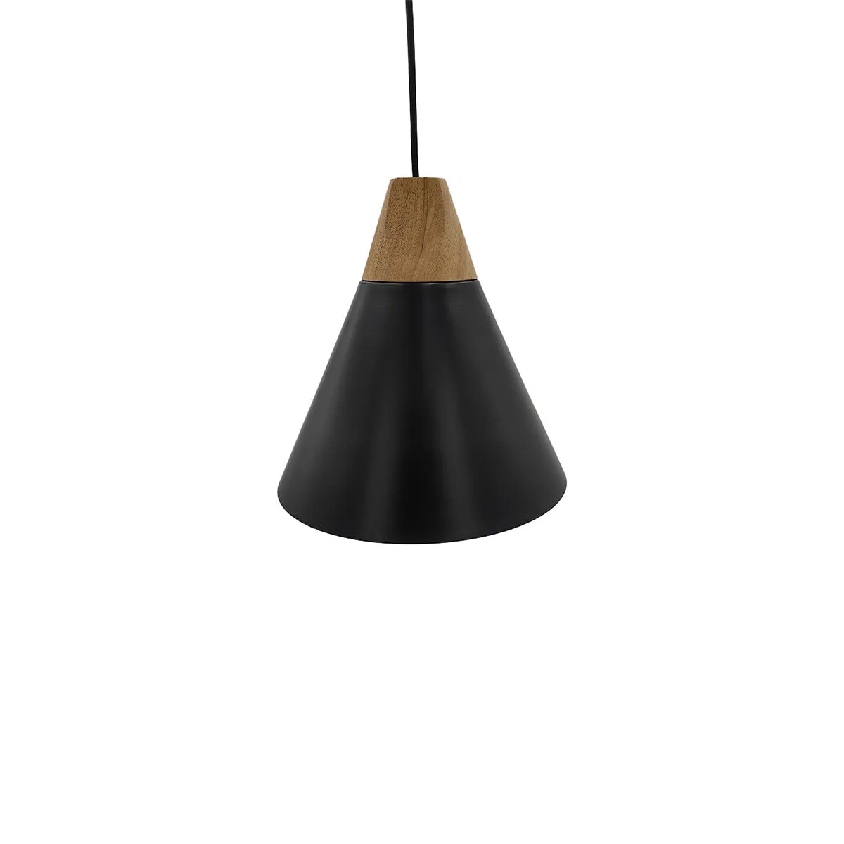 Pendant lamp black with metal and wood accent