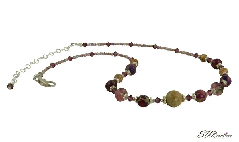 Purple Varascite Jasper Gemstone Beaded Necklace