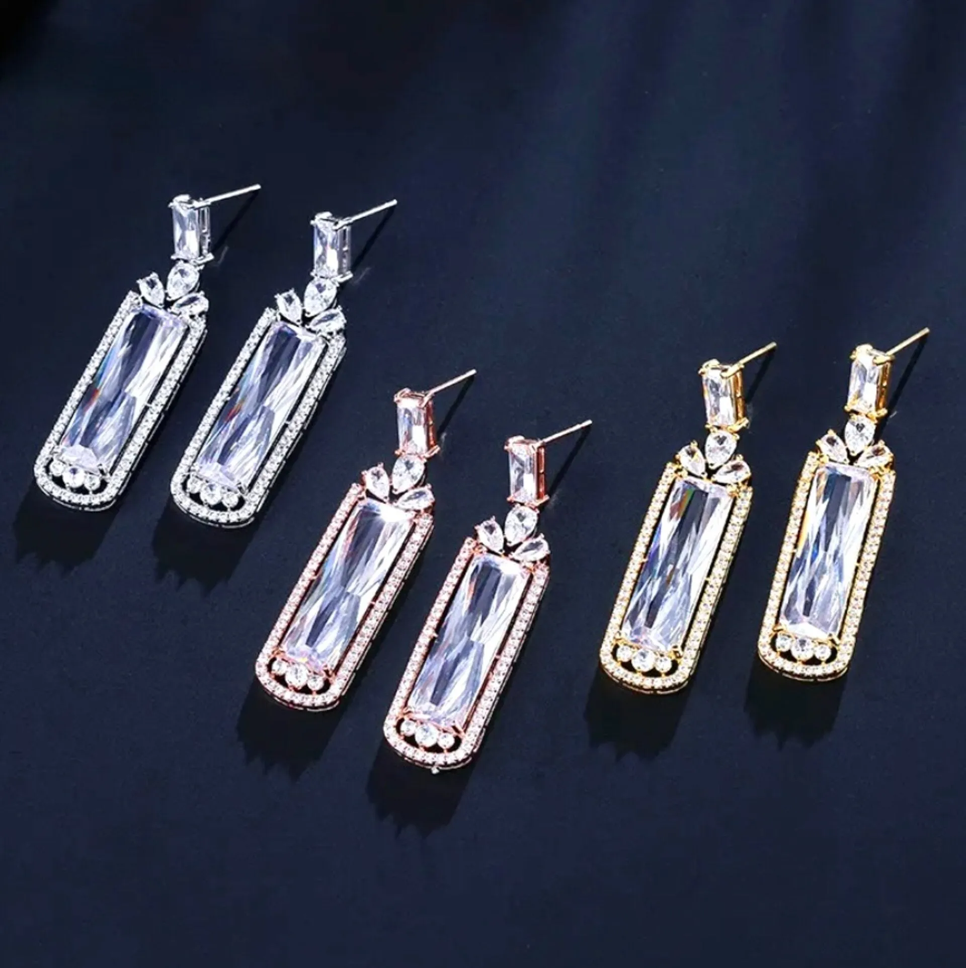 "Corinne" - Geometric Cubic Zirconia Bridal Earrings - Available in Silver, Rose Gold and Yellow Gold