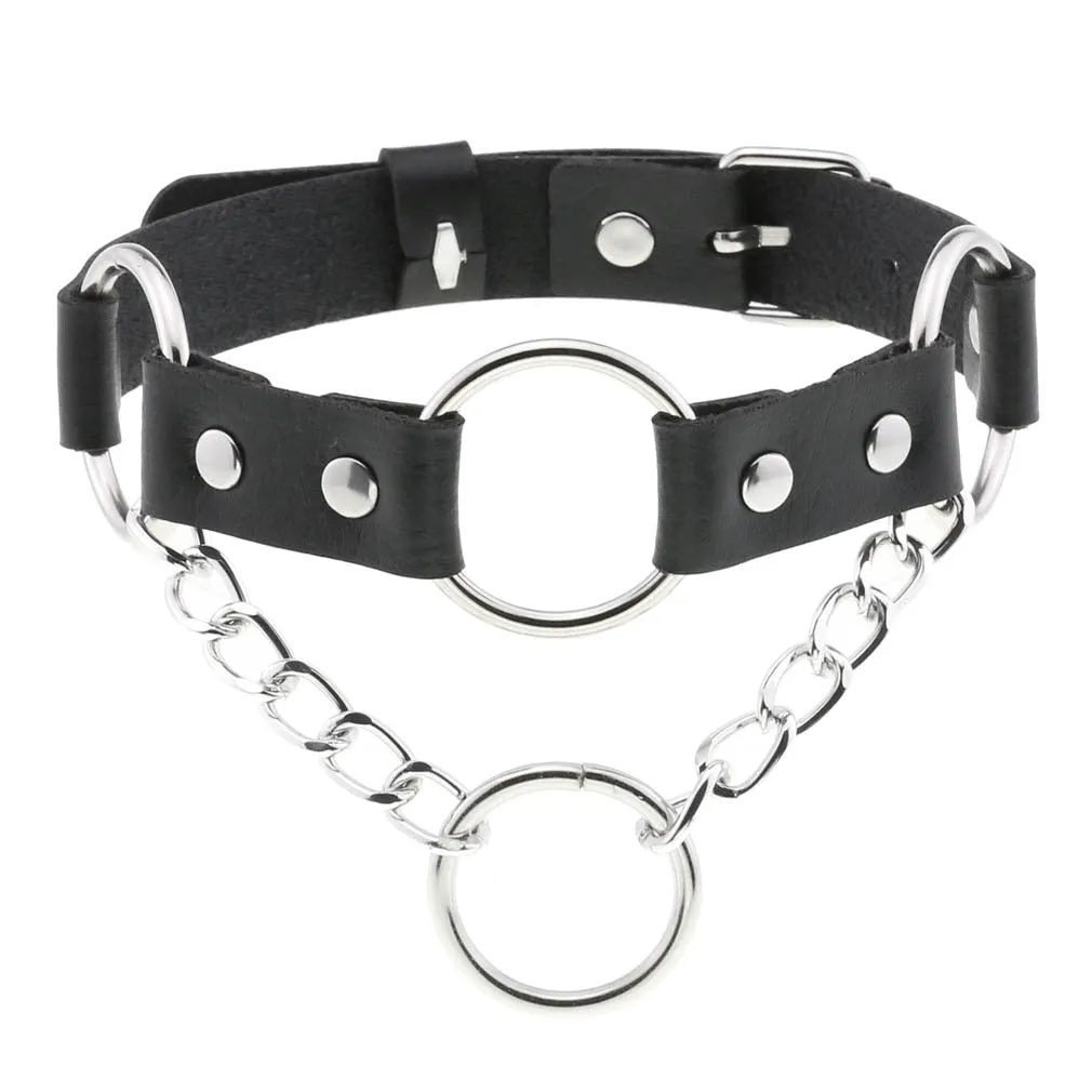 'Rapture' Black Faux Leather 2 ring Choker