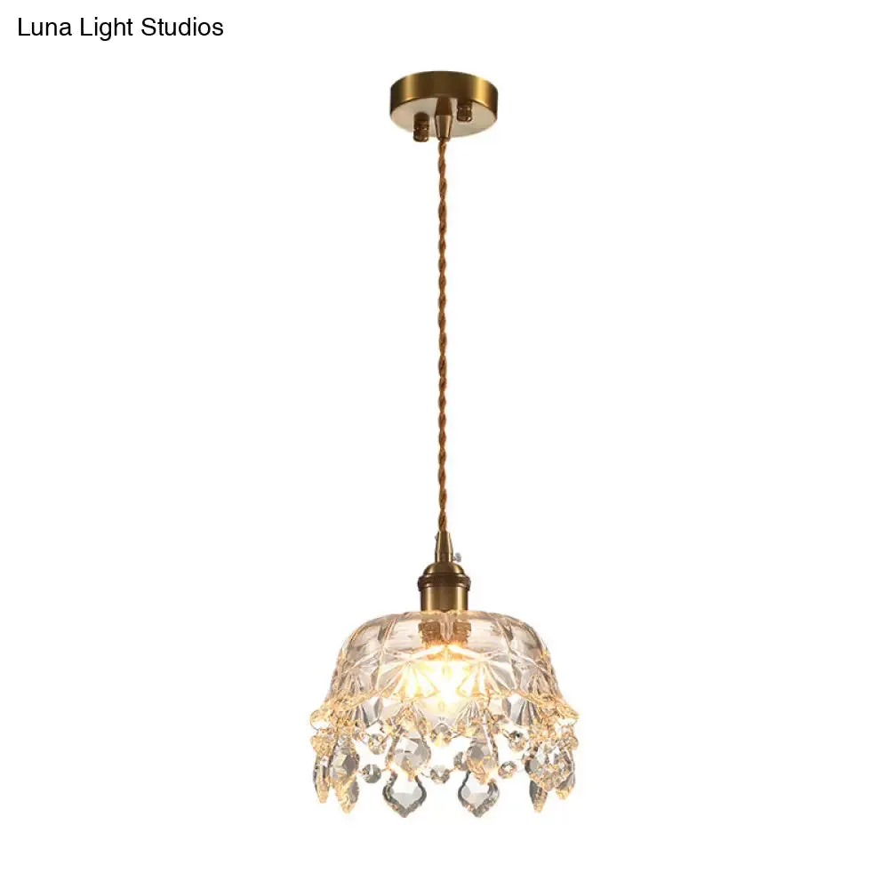 Retro Dome Clear Glass Pendant Ceiling Light with Crystal Accent