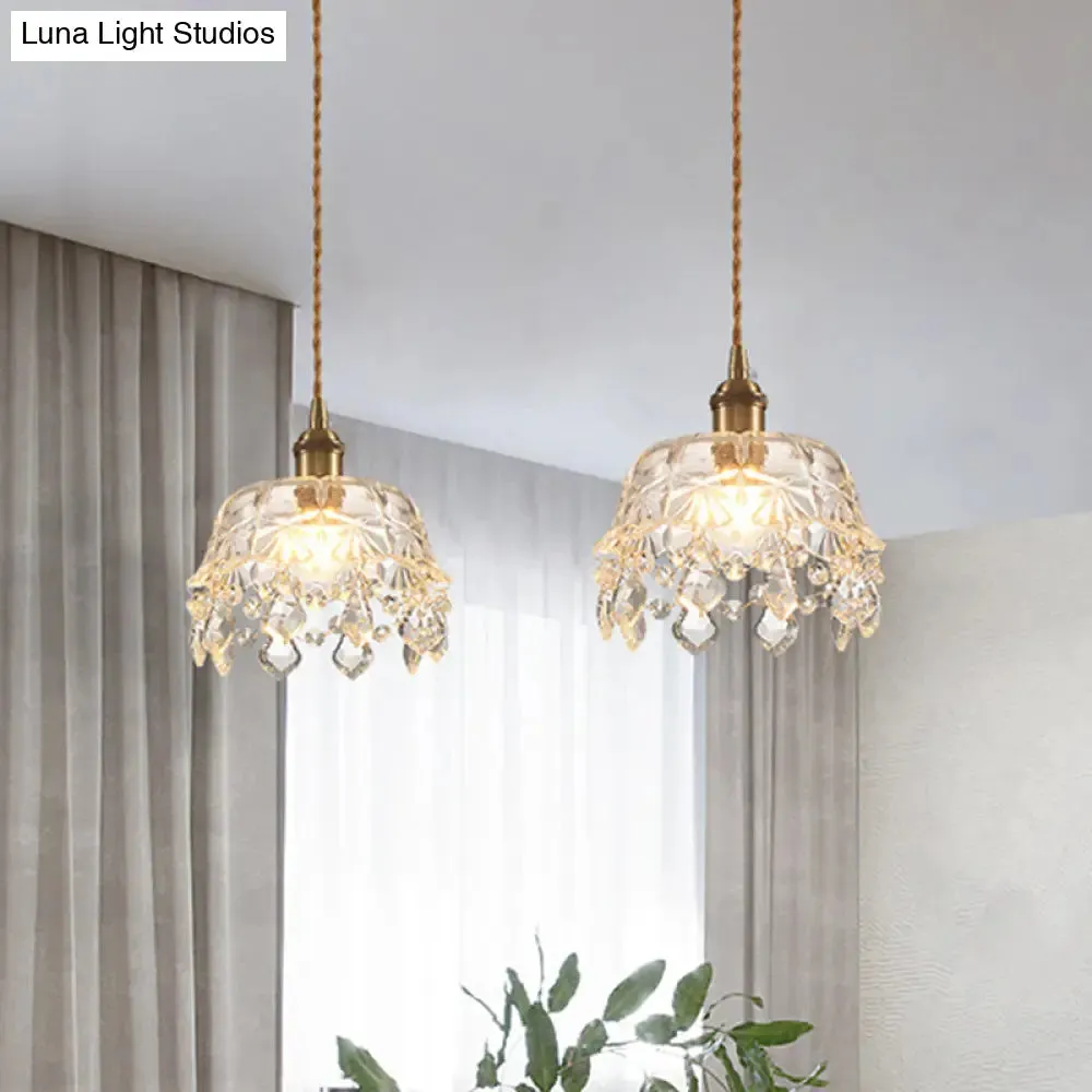 Retro Dome Clear Glass Pendant Ceiling Light with Crystal Accent