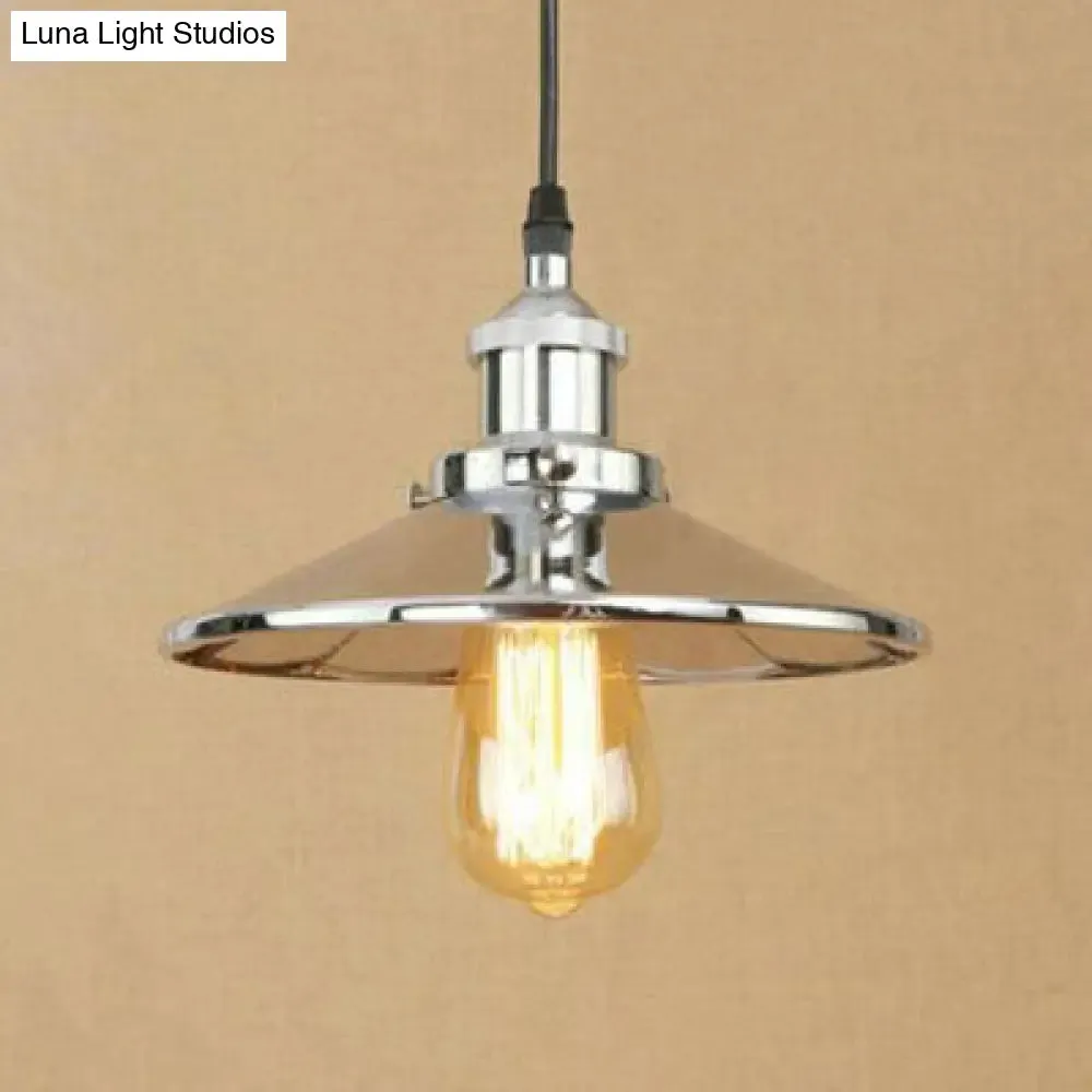 Retro Style Metal Chrome/Rust Finish Hanging Ceiling Light - Conical Pendant Lighting (1 Light, Height Adjustable)