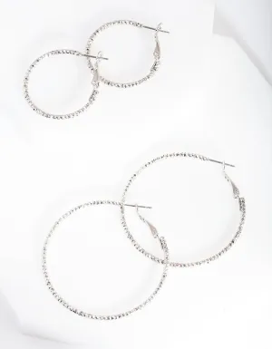 Rhodium Textured Hoop Earring Pack