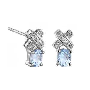 Rosa Mer Diamond and Aquamarine Kiss Earrings | 9K White Gold