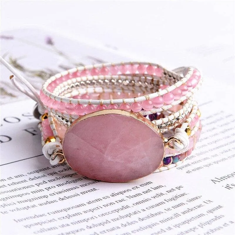 Rose Quartz & Mixed Natural Stones 5 Strands Bohemian Bracelets