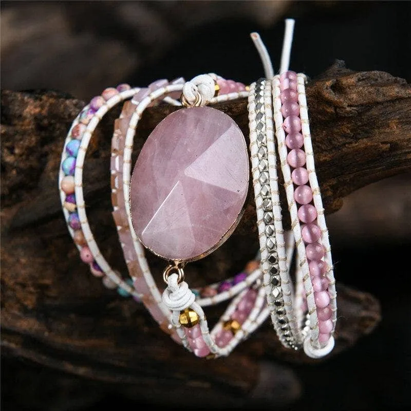 Rose Quartz & Mixed Natural Stones 5 Strands Bohemian Bracelets