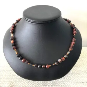 Round Brown and Black Agate Beaded Mens Necklace