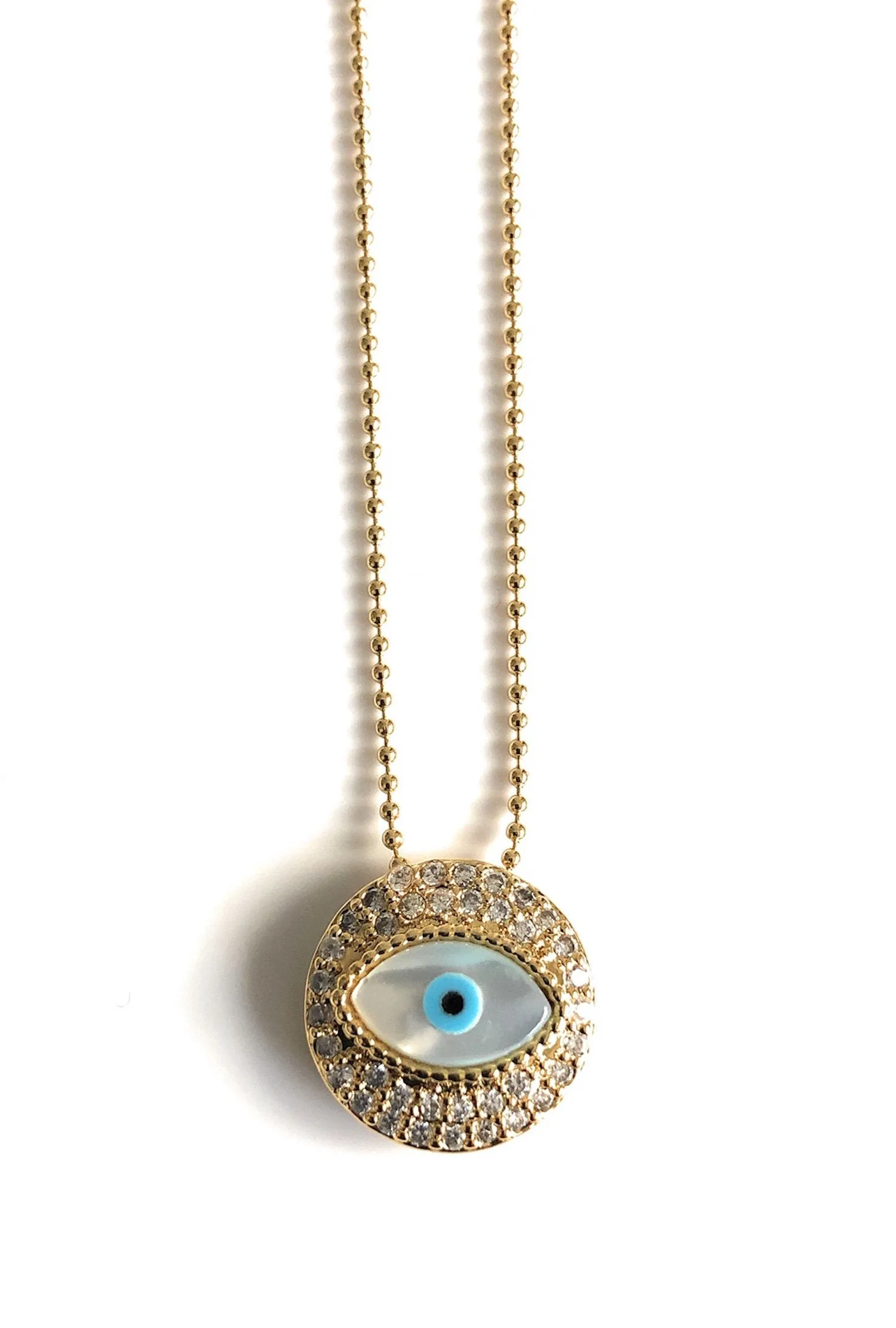 Round Evil Eye Necklace 18K Dainty Ball Chain