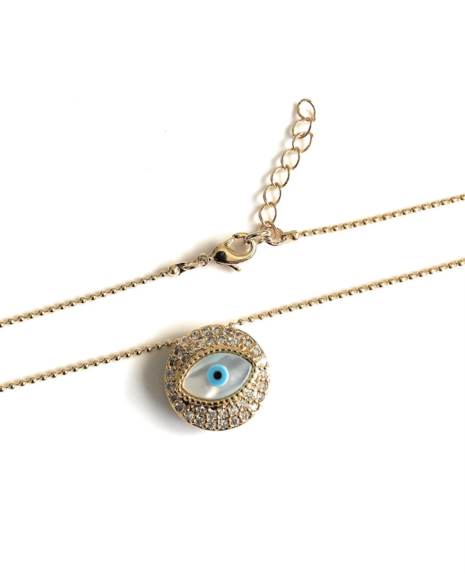 Round Evil Eye Necklace 18K Dainty Ball Chain