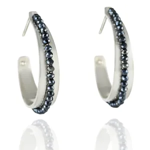 Round Riven Hoop Earrings with Stones