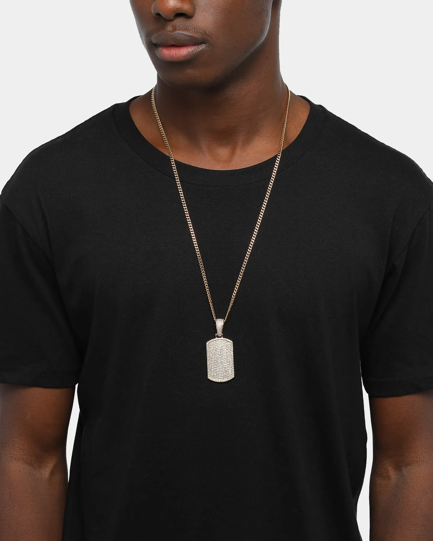 Saint Morta Men's Iced Dog Tag Pendant Iced Gold