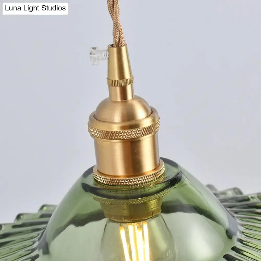 Scalloped Edge Pendant Light - Vintage Industrial Glass Hanging Light for Living Room