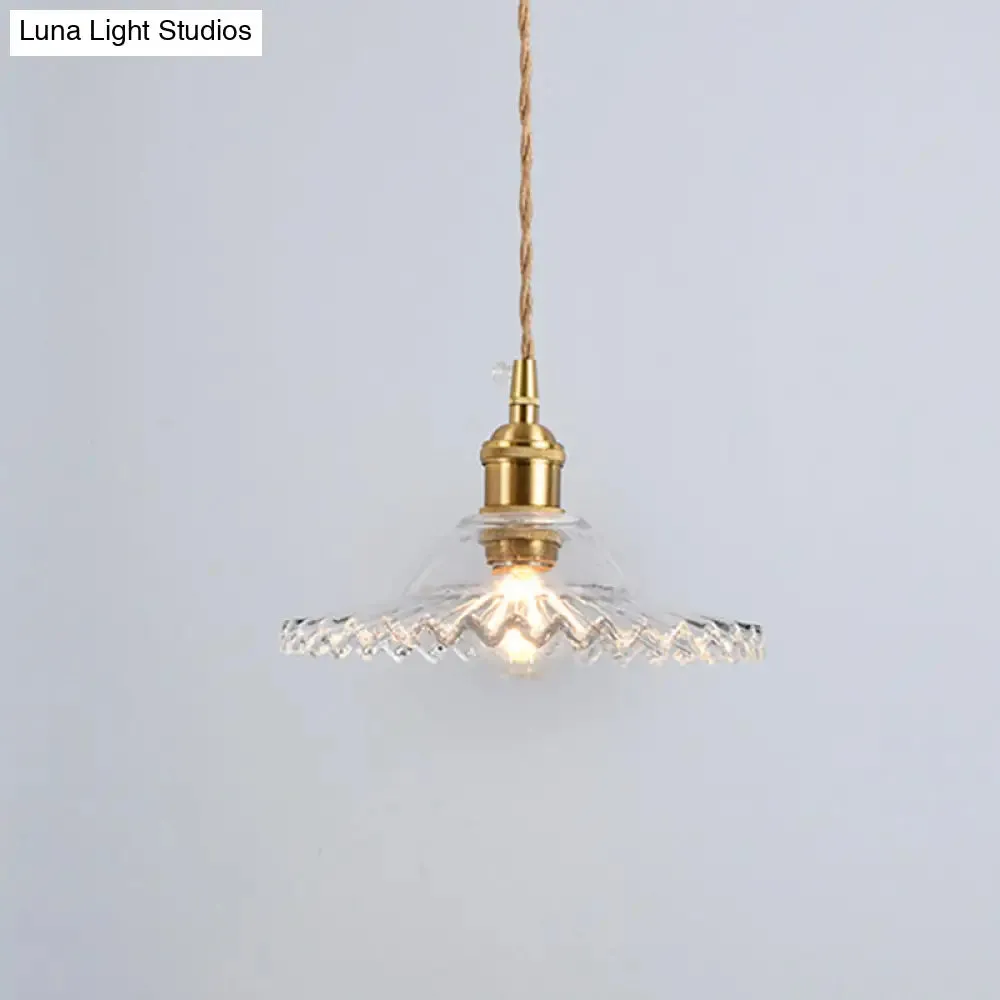 Scalloped Edge Pendant Light - Vintage Industrial Glass Hanging Light for Living Room