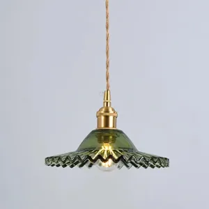 Scalloped Edge Pendant Light - Vintage Industrial Glass Hanging Light for Living Room