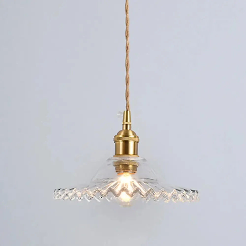 Scalloped Edge Pendant Light - Vintage Industrial Glass Hanging Light for Living Room