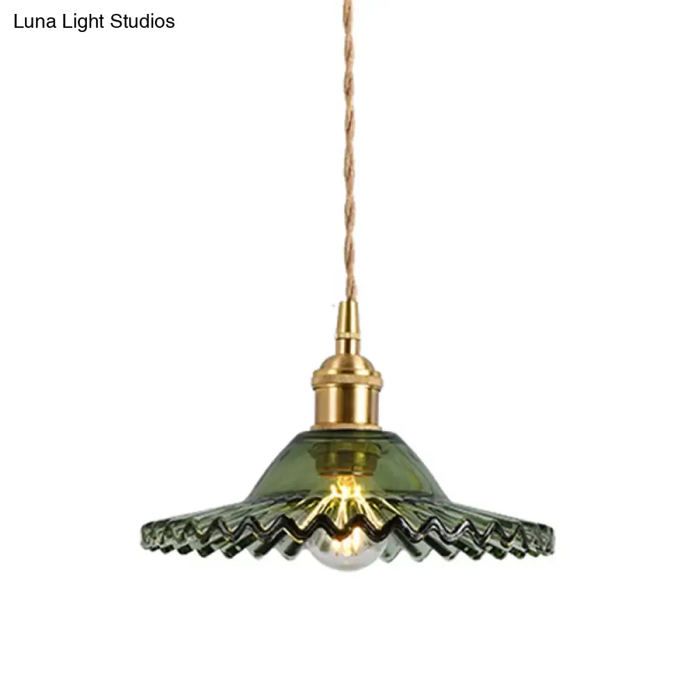 Scalloped Edge Pendant Light - Vintage Industrial Glass Hanging Light for Living Room