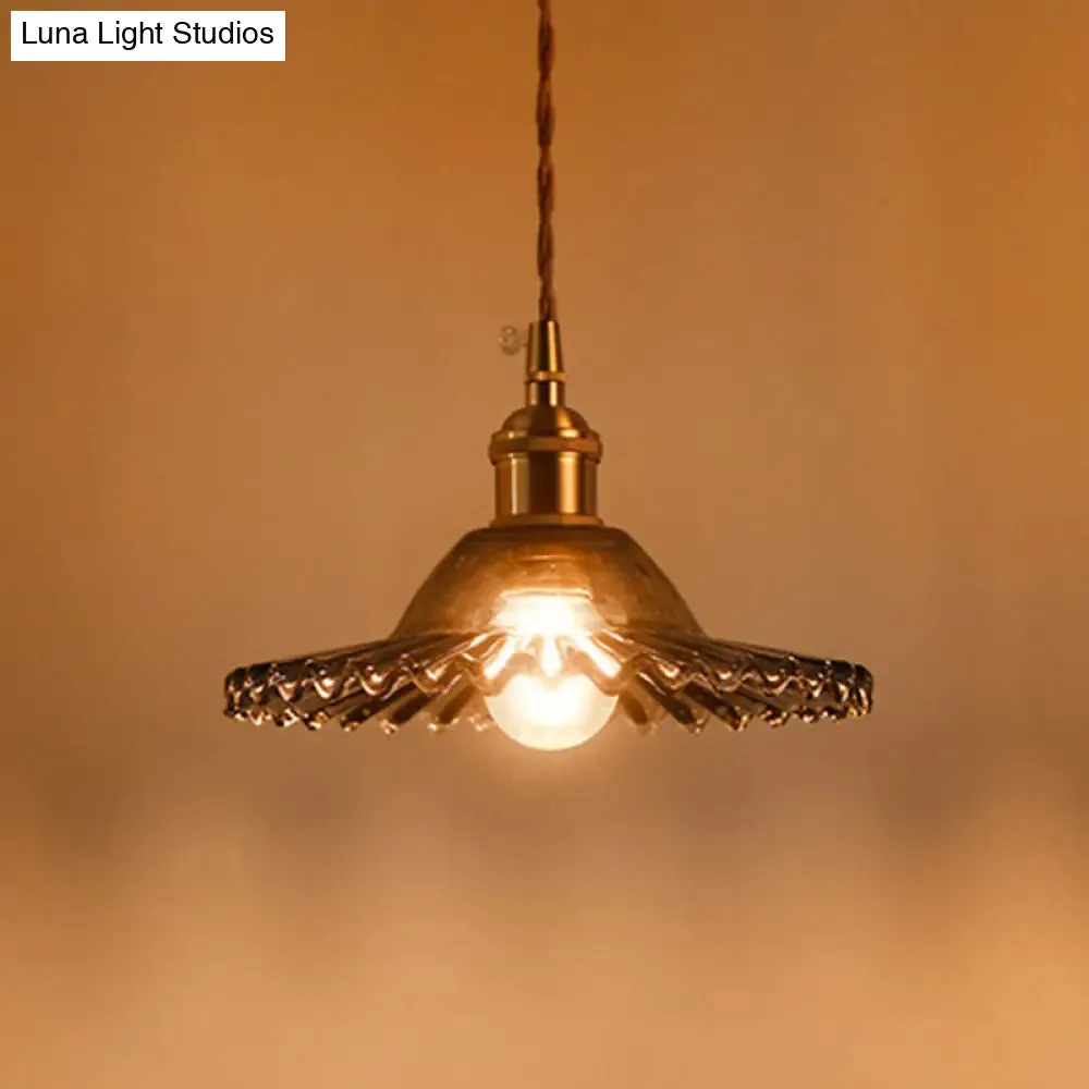 Scalloped Edge Pendant Light - Vintage Industrial Glass Hanging Light for Living Room