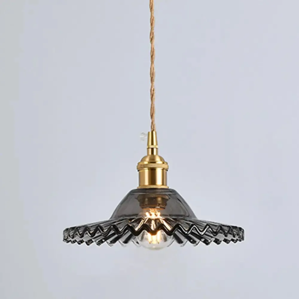 Scalloped Edge Pendant Light - Vintage Industrial Glass Hanging Light for Living Room