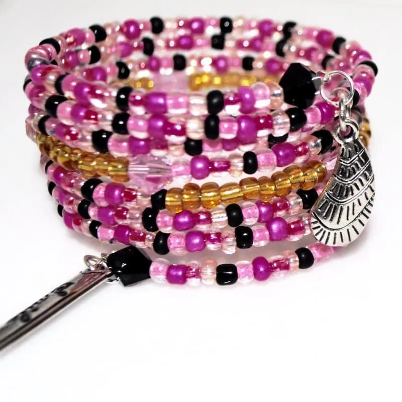 Shades Of Pink Seed Bead With Charms Wrap Around Bracelets