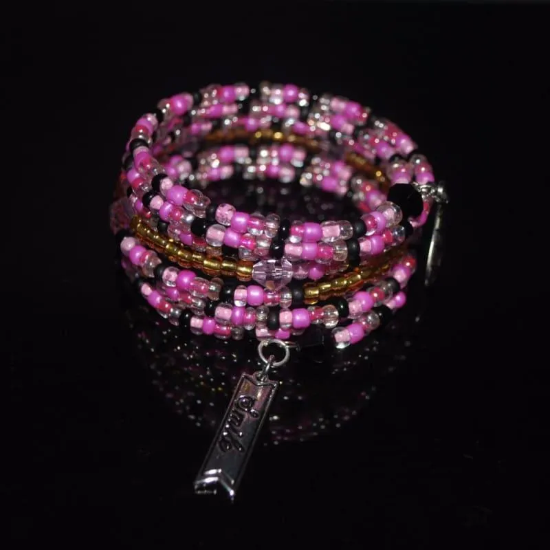 Shades Of Pink Seed Bead With Charms Wrap Around Bracelets